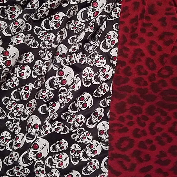 Halloween goth glitter skulls cheetah skirt circle handmade a line punk red diy - Picture 8 of 9